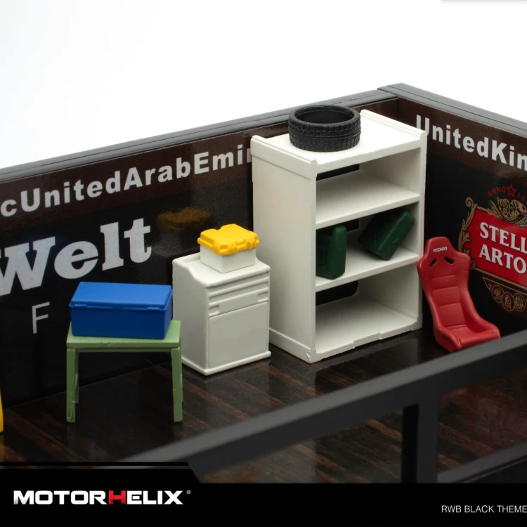 Motorhelix Diorama RWB Black Theme Garage 1:64 bok