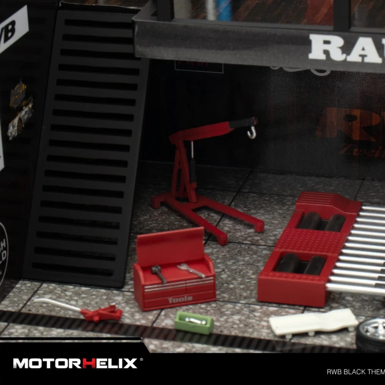 Motorhelix Diorama RWB Black Theme Garage 1:64 detal 2