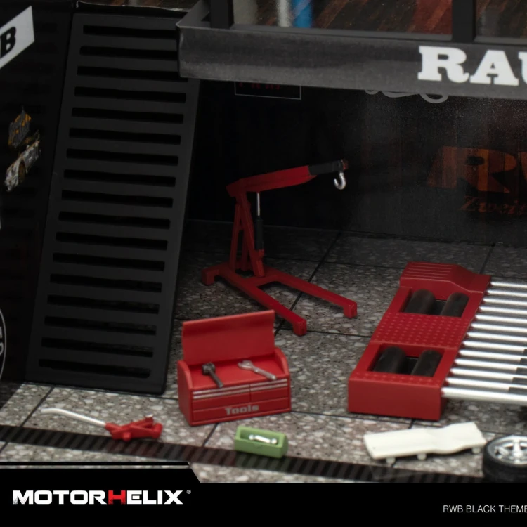 Motorhelix Diorama RWB Black Theme Garage 1:64 detal 3