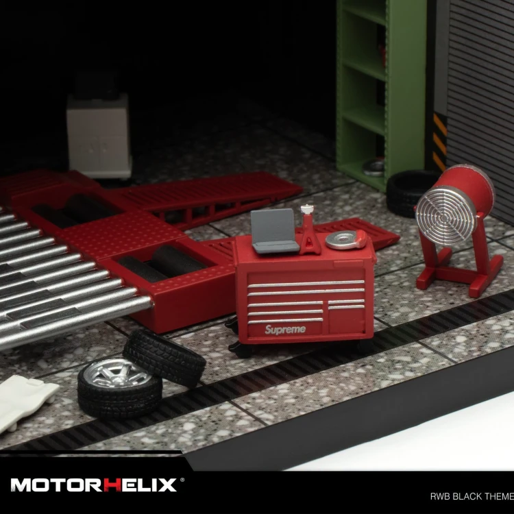 Motorhelix Diorama RWB Black Theme Garage 1:64 detal 4