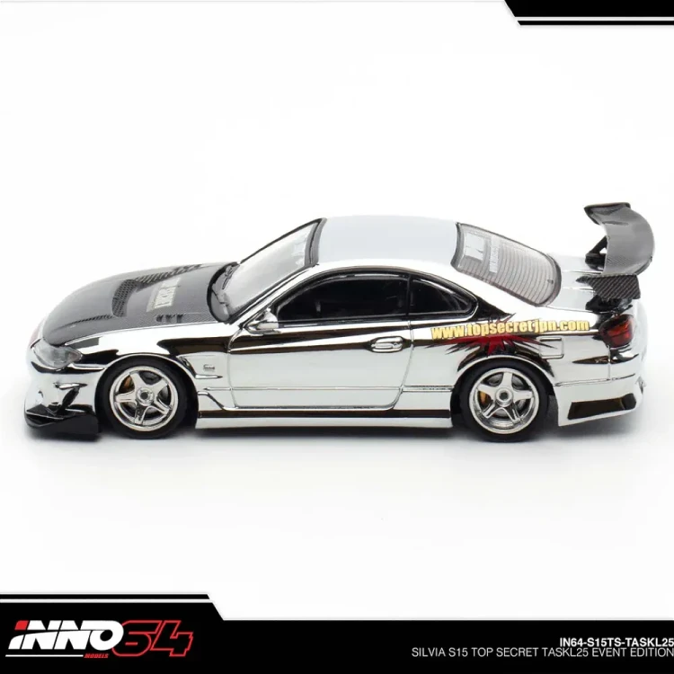 INNO64 Top Secret Nissan Silvia S15 Silver Chrome 2025 Tokyo Auto Salon 1:64 bok