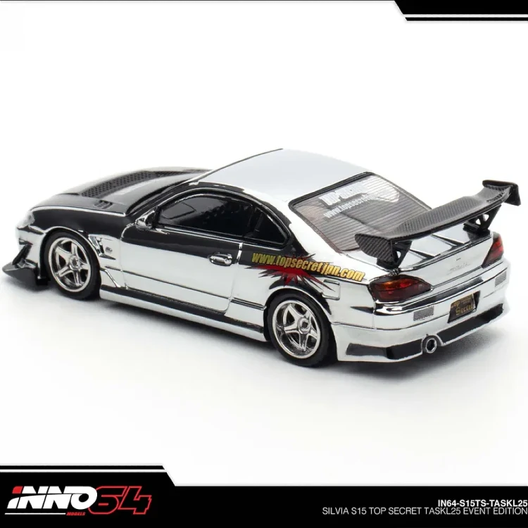 INNO64 Top Secret Nissan Silvia S15 Silver Chrome 2025 Tokyo Auto Salon 1:64 tył