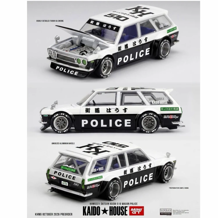 Kaido House Datsun KAIDO 510 Wagon Police KHMG321 1:64 przód