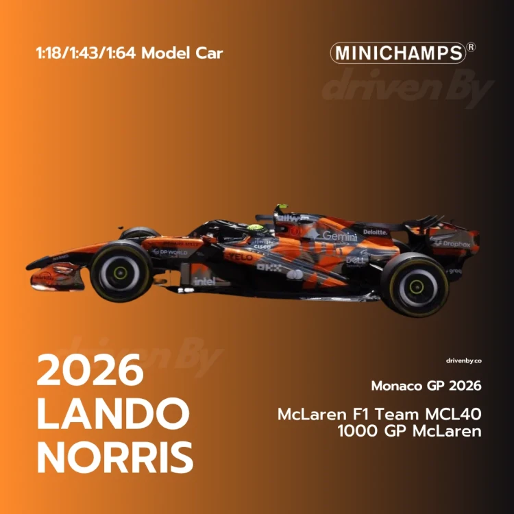 Minichamps McLAREN F1 MCL40 N 1 MONACO GP 2026 LANDO NORRIS 1000th GP LIVERY 1:64 plakat