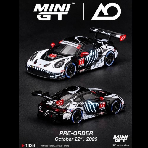 MINI GT Porsche 911 GT3 R (992) 77 AO Racing „Skeleton Rexy” 2026 IMSA Petit Le Mans 1:64 przód