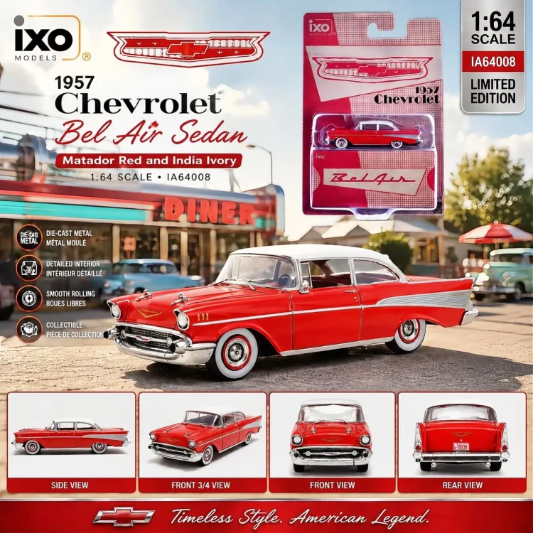 IXO America 1957 Chevrolet Bel Air red white 1:64 plakat