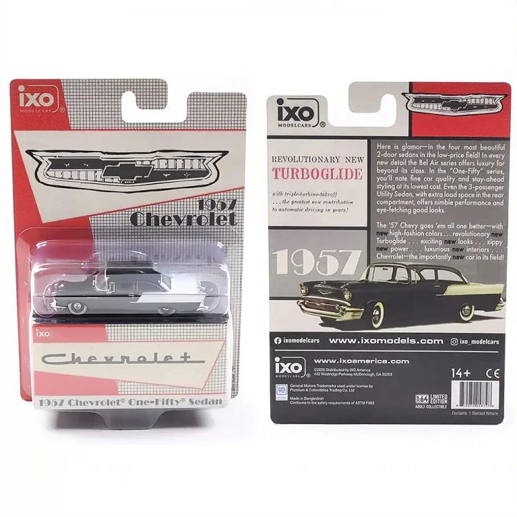 IXO America 1957 Chevrolet One-Fifty Sedan black white 1:64 karty
