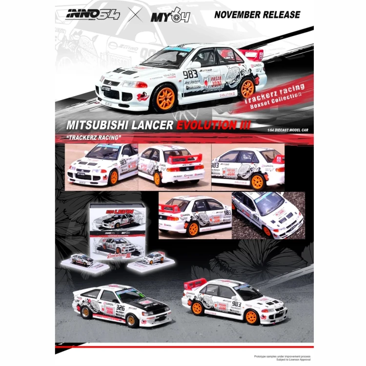 INNO64 Mitsubishi Lancer Evolution III TRACKERZ RACING 1:64 plakat