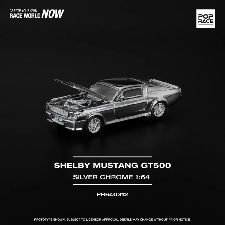 Pop Race Ford Shelby Mustang GT500 Silver Chrome 1:64 przód detale