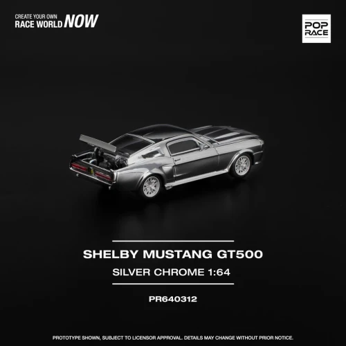 Pop Race Ford Shelby Mustang GT500 Silver Chrome 1:64 tył detale