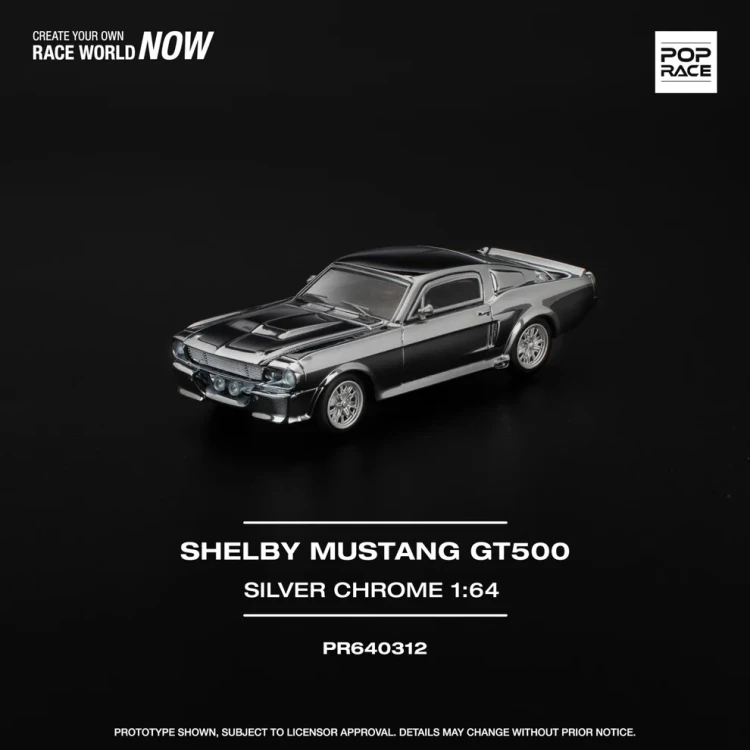 Pop Race Ford Shelby Mustang GT500 Silver Chrome 1:64 przód