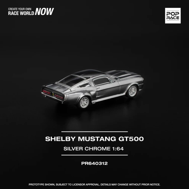 Pop Race Ford Shelby Mustang GT500 Silver Chrome 1:64 tył