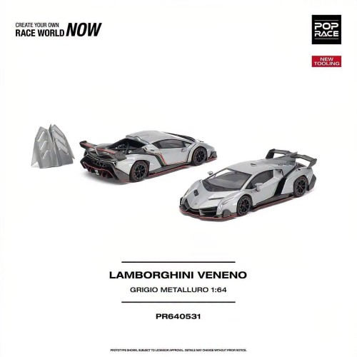 Pop Race Lamborghini Veneno Grigio Metallaro 1:64 przód
