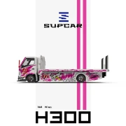 SUPCAR H300 Flatbed Transport Trailer #77 White Pink Graffiti Pink Dinosaur Livery 1:64 bok