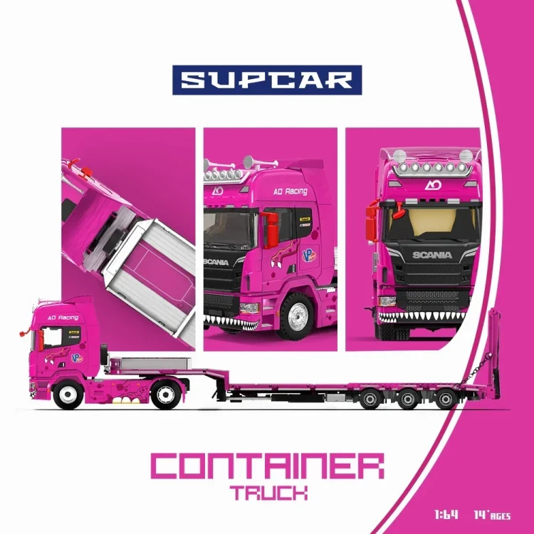 Supcar Roxy Scania Flatbed Transport Truck Pink 1:64 bok detale