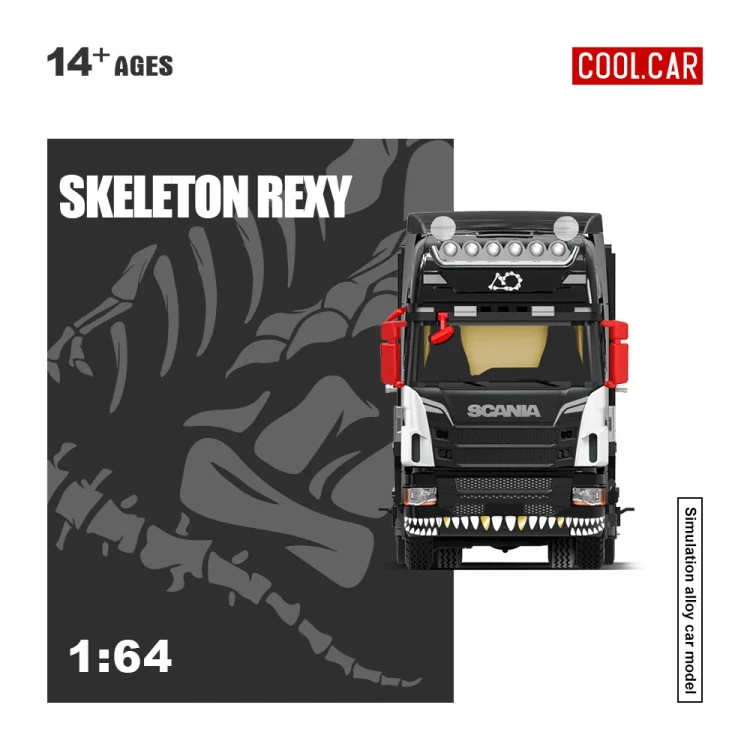 Cool.Car Scania flatbed trailer Skeleton Rexy Livery 1:64 front