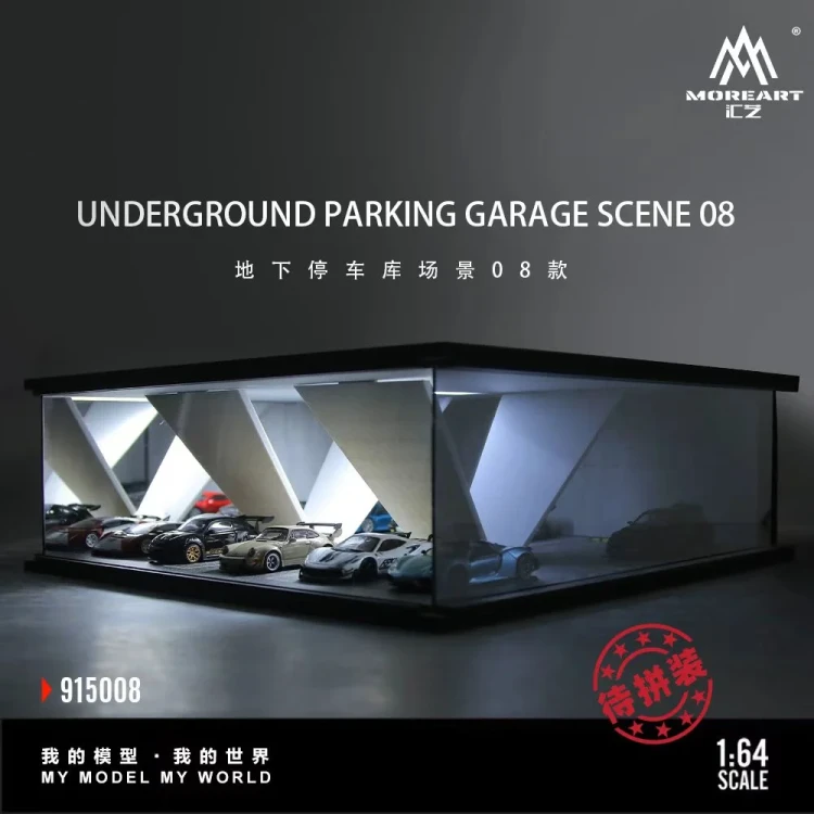 MoreArt Diorama UNDERGROUND PARKING GARAGE SCENE 08 Podświetlana LED 1:64 przód zbliżenie