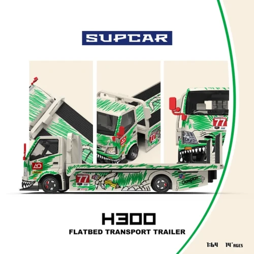 Supcar H300 Flatbed Truck AO Racing #77 Dinosaur Livery 1:64 bok detale