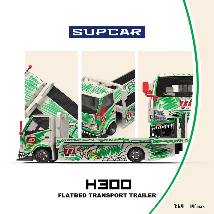 Supcar H300 Flatbed Truck AO Racing #77 Dinosaur Livery 1:64 bok detale