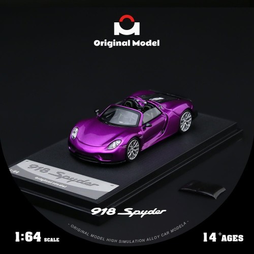 Original Model Porsche 918 Spyder Fioletowy 1:64 przód podstawka