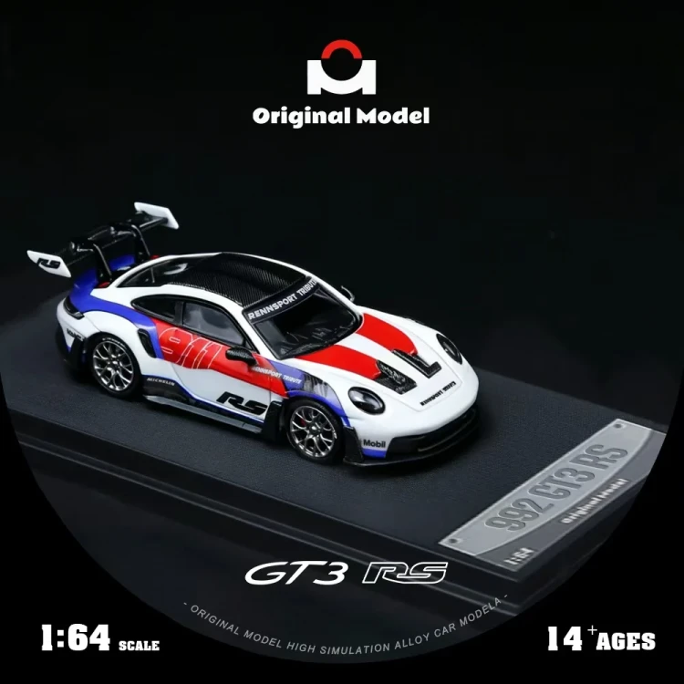 Original Model Porsche 992 GT3 RS Red Blue White 1:64 przód