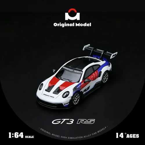 Original Model Porsche 992 GT3 RS Red Blue White 1:64 przód detale