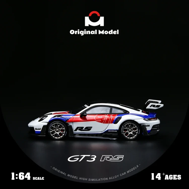 Original Model Porsche 992 GT3 RS Red Blue White 1:64 bok