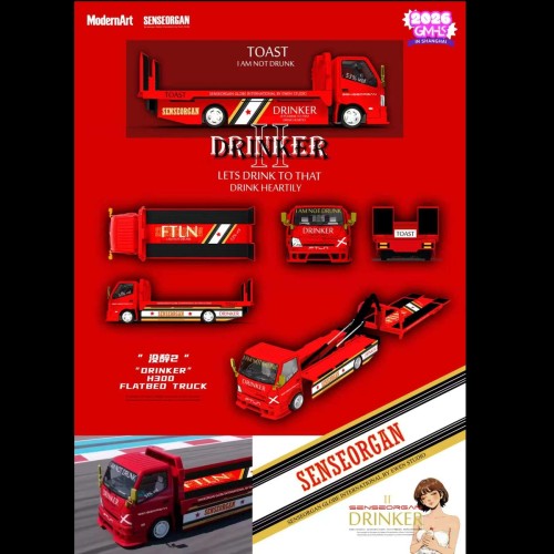 ModernArt x ShepWell Zestaw Nissan Skyline R34 &amp; H300 Flatbed Truck Drinker 2.0 Series 1:64 przód laweta