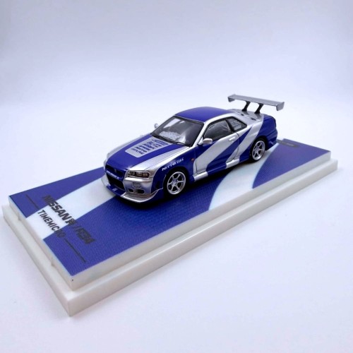 Time Micro Nissan Skyline R34 Blue silver Ordinary 1:64 przód