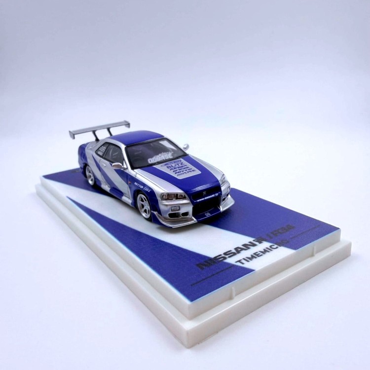 Time Micro Nissan Skyline R34 Blue silver Ordinary 1:64 przód detale